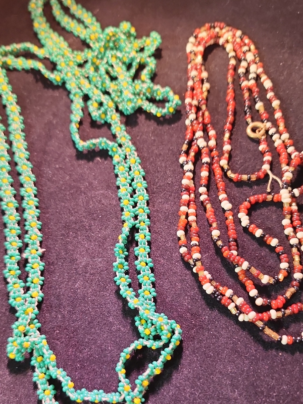 Handmade Kids Beaded Necklace Set - Turquoise Floral & Red Multi